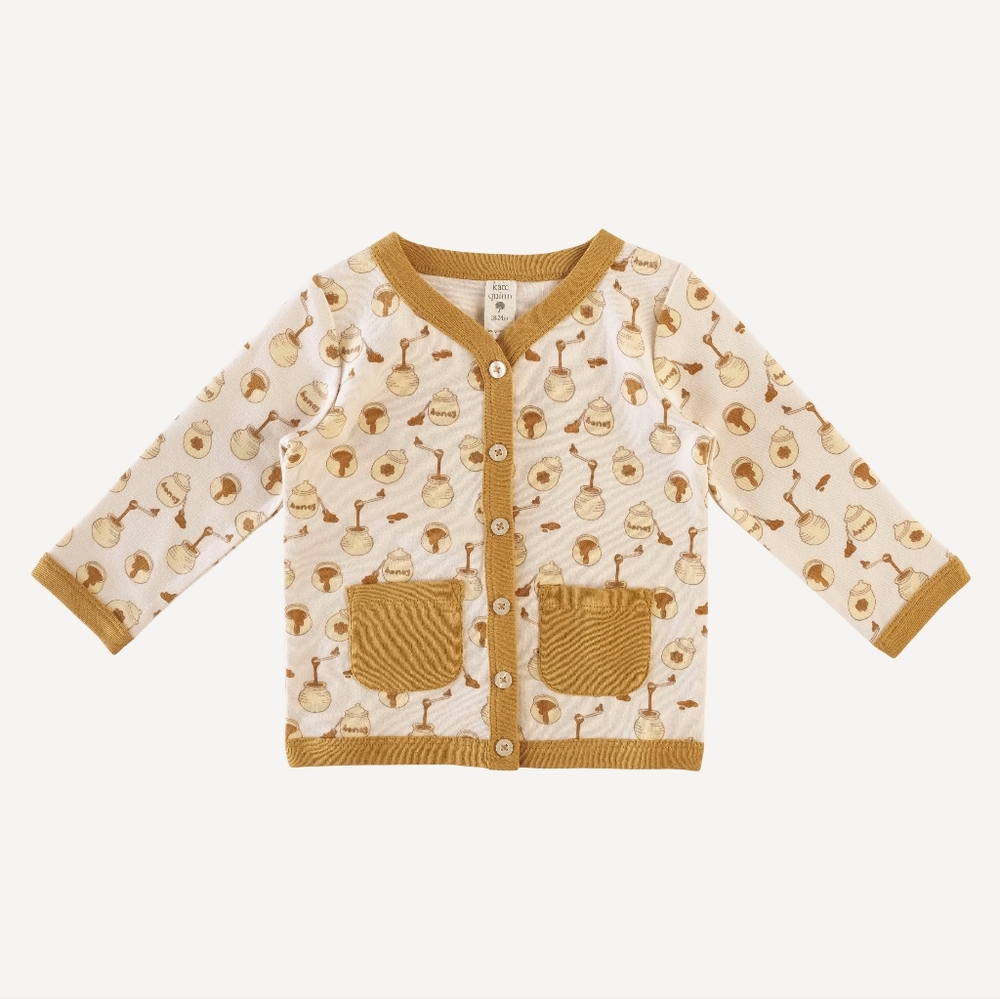 EUC 3T Kate Quinn long sleeve classic v-neck pocket cardigan honey mustard